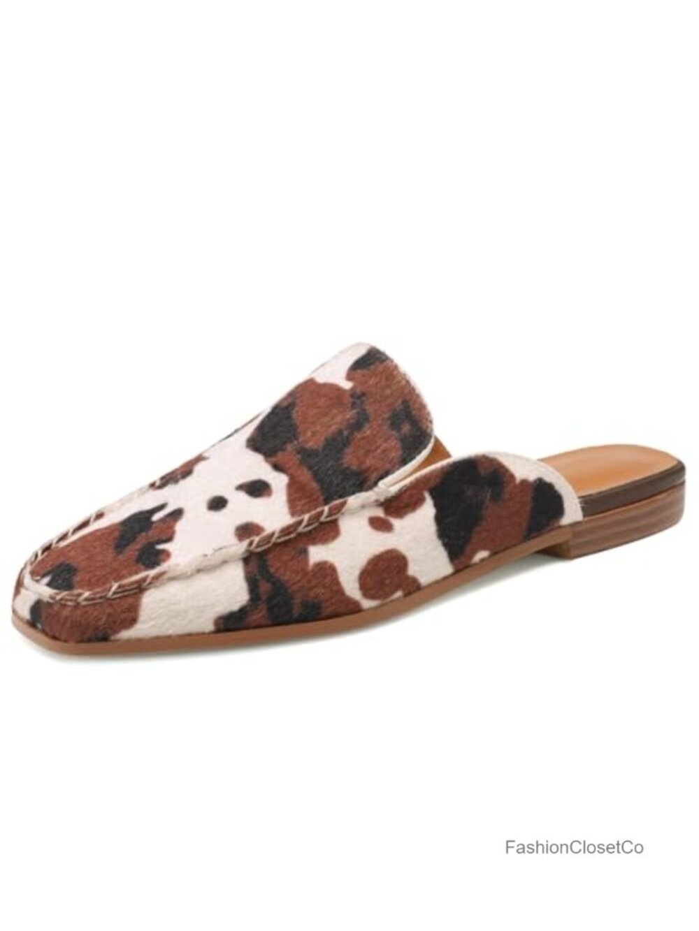 Square Toe Suede Mules Slip On Loafers Low Heel Backless Slide Shoes for Women